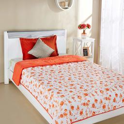 Amazon Brand - Solimo Victoria Microfibre Printed Quilt Blanket, Single, 120 GSM, Orange