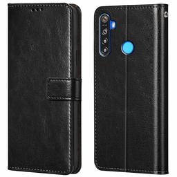 Amazon Brand - Solimo Flip Leather Mobile Cover (Soft & Flexible Back case) for Realme 5 / Realme 5s (Black)