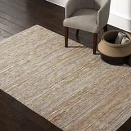 Amazon Brand – Rivet Leather and Metallic Faded Lines Rug, 5' x 8', Beige & Silver