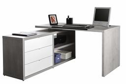 Amazon Brand - Movian - Corner Desk with 3 Drawers, 140 x 74 x 150 cm, Concrete/White