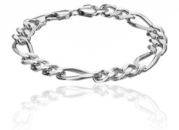 Men's Sterling Silver Italian 9.70 mm Solid Figaro Link Bracelet, 9