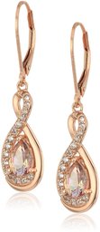 Pink Gold Plated Sterling Silver Swarovski Genuine Mysty Rose and White Topaz Infinity Teardrop Leverback Earrings