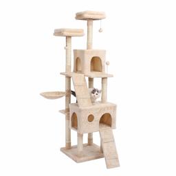 Eono Essentials Multi-Level Cat Tree Cats Tower with Nest Sisal Scratching Post Condo Nest Interactive Toys Activity Center for Kittens Beige Height 69''