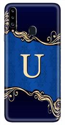 Amazon Brand - Solimo Designer Blue Pattern Alphabet-U 3D Printed Hard Back Case Mobile Cover for Samsung Galaxy A20s