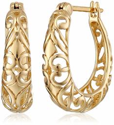 Sterling Silver Textured Filigree Round Hoop Earrings (0.7 inches)