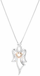 Two-Tone Sterling Silver and Rose Gold Over Sterling Silver Angel with Heart Pendant Necklace, 18