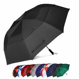 Eono by Amazon - Parapluie de Golf Portable à Double canopée et Ouverture Automatique, Protection Contre Le Vent, Grand Format, 158cm, Noir