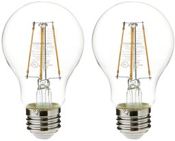 AmazonBasics 40 Watt Equivalent, Clear, Non-Dimmable, A19 LED Light Bulb | 2-Pack