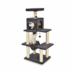 AmazonBasics Small Cat Tree with Condo and Hammock - 61.5 x 51 x 36 Inches, Dark Grey (Renewed)