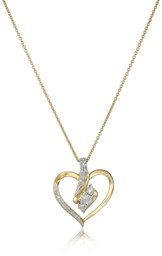 Sterling Silver 3 Stone Diamond Heart Pendant on 46cm Chain