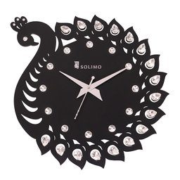 Amazon Brand - Solimo 11.25-inch Wooden Wall Clock - Elegant Peacock (Silent Movement, Black Frame)