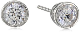 Amazon CollectionPlatinum-Plated Sterling Silver Swarovski Zirconia 1 cttw Bezel Stud Earrings