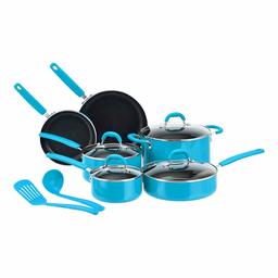 AmazonBasics Ceramic Non-Stick 12-Piece Cookware Set, Turquoise - Pots, Pans and Utensils