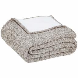 AmazonBasics Reversible Heather Knitted & Sherpa Blanket - Sand, 220 x 240 cm