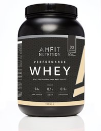 Marchio Amazon - Amfit Nutrition Performance Whey Mix di proteine del siero di latte (100% isolati di siero di latte), gusto vaniglia, 33 porzioni, 990 g