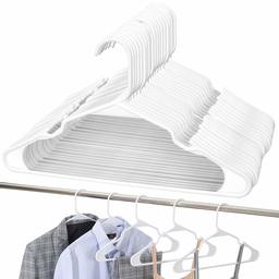 UMI. by Amazon - Plastic Hangers, Non-Slip, Heavy-Duty and Space-Saving Suit Hangers, Standard Hangers for Coat, Suit, Dress, Camisole and Pants, White, 24-Pack