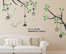 Amazon Brand - Solimo Wall Sticker for Living Room (Branches & Bird Houses,  ideal size on wall: 160 cm x 70 cm),Multicolour