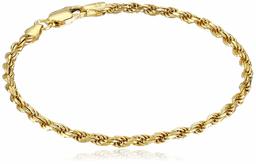 Amazon Essentials Yellow Gold Plated Sterling Silver Diamond-Cut Rope Chain Link Bracelet, 8