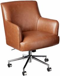 Amazon Brand – Rivet Mid-Century Bonded Leather Swivel Office Chair with Chrome Metal Base, 22.8