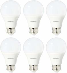 AmazonBasics 60 Watt Equivalent, Daylight, Dimmable, 15,000 Hour Lifetime, A19 LED Light Bulb | 6-Pack