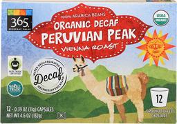 365 EVERYDAY VALUE Organic Whole Trade Decaf Peruvian Peak Vienna 12 Count, 4.6 OZ