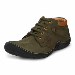 Burwood Men's Olive Green Leather Sneakers-7 UK (41 EU) (BW 384)