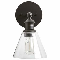 Amazon Brand – Rivet Industrial Glass Shade Wall Sconce Fixture With Edison Light Bulb - 6.25 x 8.25 x 10.75 Inches, Matte Black