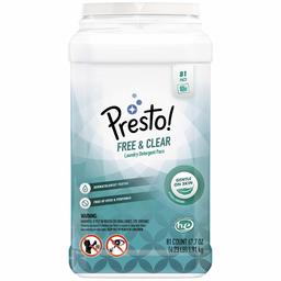 Amazon Brand - Presto! Laundry Detergent Pacs, Free & Clear, Hypoallergenic, Free of Perfumes Clear of Dyes, 81 Count