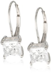 Amazon Essentials Platinum Plated Sterling Silver Princess Cut Cubic Zirconia Leverback Earrings (5.5mm)