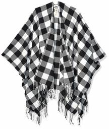 Amazon Brand - Goodthreads Women's Fringe Ruanna Wrap Scarf, Cream/Black Buffalo Plaid One Size