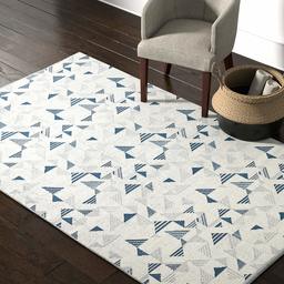 Amazon Brand – Rivet Modern Geometric Triangle Wool Area Rug, 5 x 8 Foot, Blue Ivory